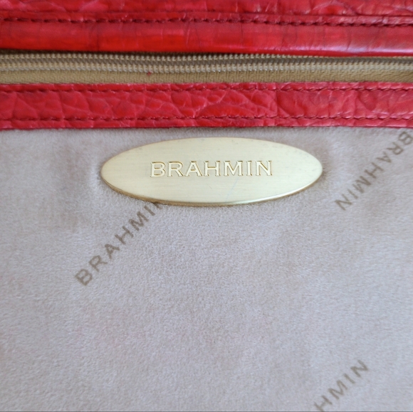 Brahmin Red Medium Asher Crocodile Embossed Leather Tote Bag, Tassel - Picture 14 of 14